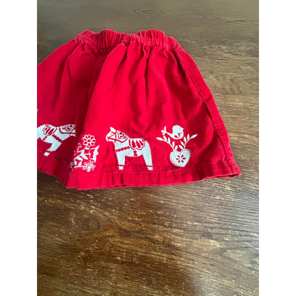 Hanna Andersson Red Corduroy Skirt 110 Nordic Horse Folk Art Elastic Waist - Picture 3 of 6